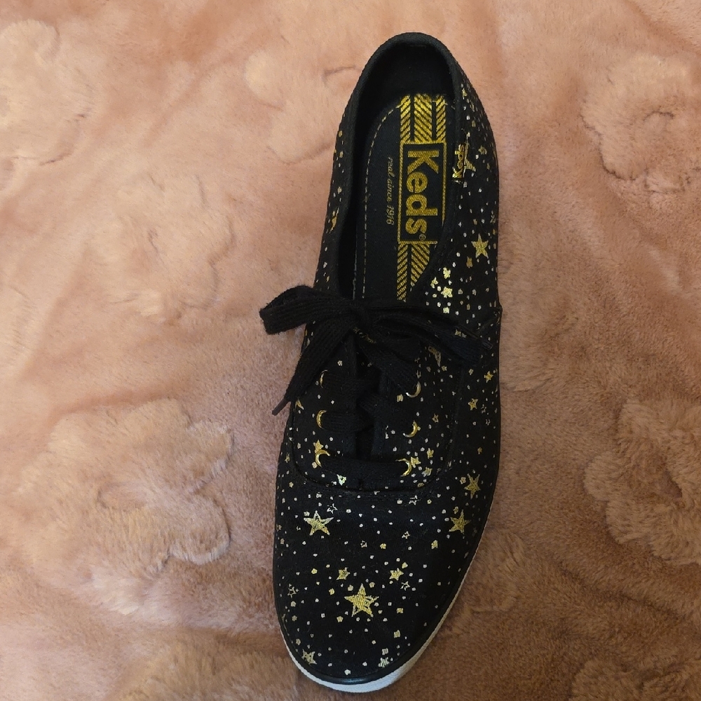 Keds Kids Black Sneakers with Gold Stars - Picture 2 of 3